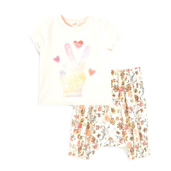 Saks fifth Baby Girl's 2-Piece Peace Sign T-Shirt & Floral Harem Pants Set - Picture 1 of 10